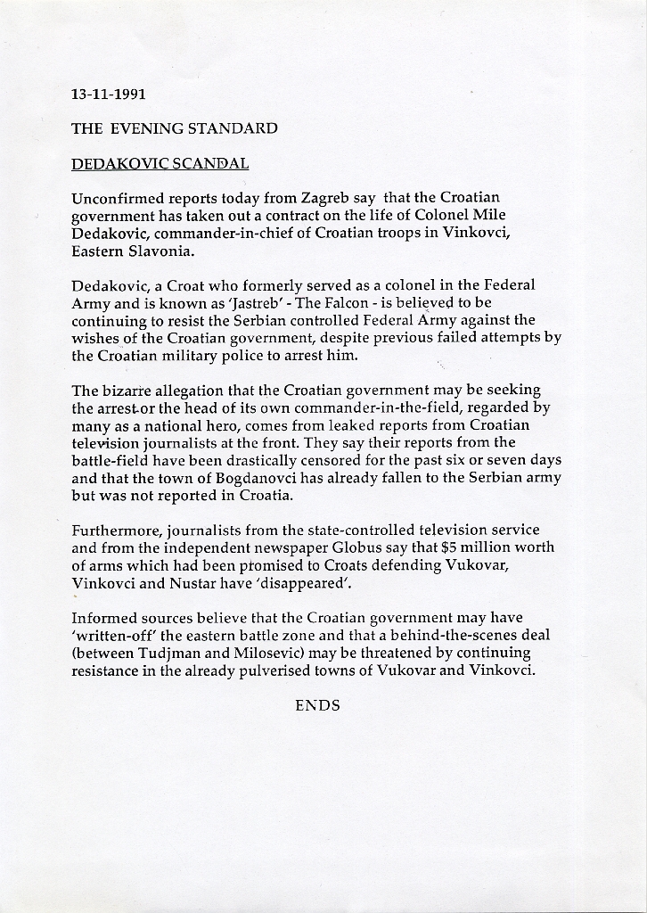 19911113 EVENING STANDARD DEDAKOVIC SCANDAL ES.jpg